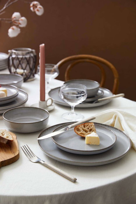 Hermia Juego de Cena de Porcelana de 24 Piezas Gris